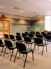 Meeting room set up with chairs